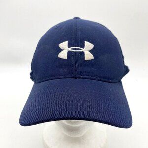 Under Armour Ball Hat‎ Cap Blue Half Mesh Fitted Large Stretch Logo Spellout